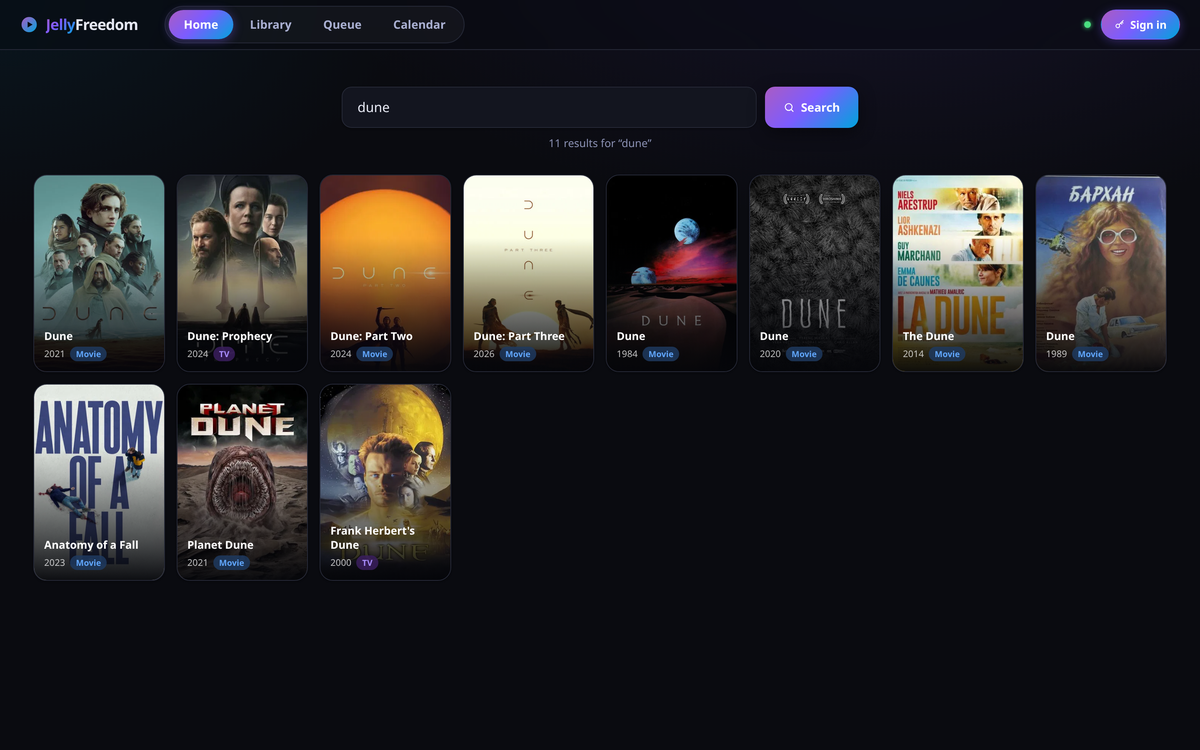 The search page, showing results as cover art